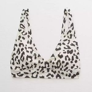 Aerie Leopard Longline V Scoop Bikini Top